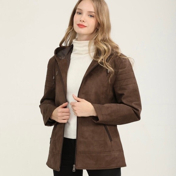 F Collections Leggi Tutto Women’s Jacket&Coat With Hood Blue Velvet Leather(M) - Picture 13 of 13